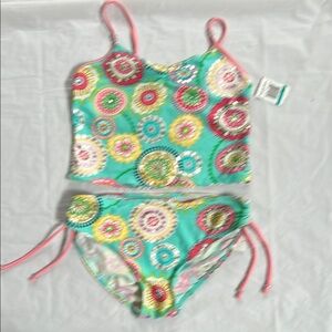 Turquoise and Pink Kids Swim Bikini